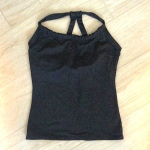 Like new! Prana top, dark grey, built in shelf bra!